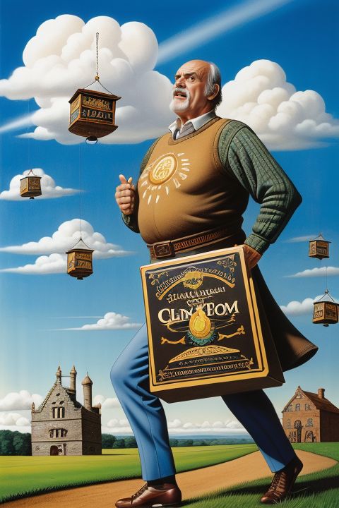 00002-3311330278-John Cleese walking on a cloud with giant tins of SPAM and cuckoo_clocks flying around, Silly Walk, (Monty Python Art Style by T.jpg